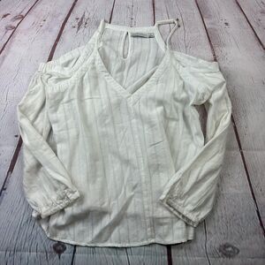 Paper Crane Shirt Womens Large White Cold Shoulder Long Sleeve Blouse Top Linen